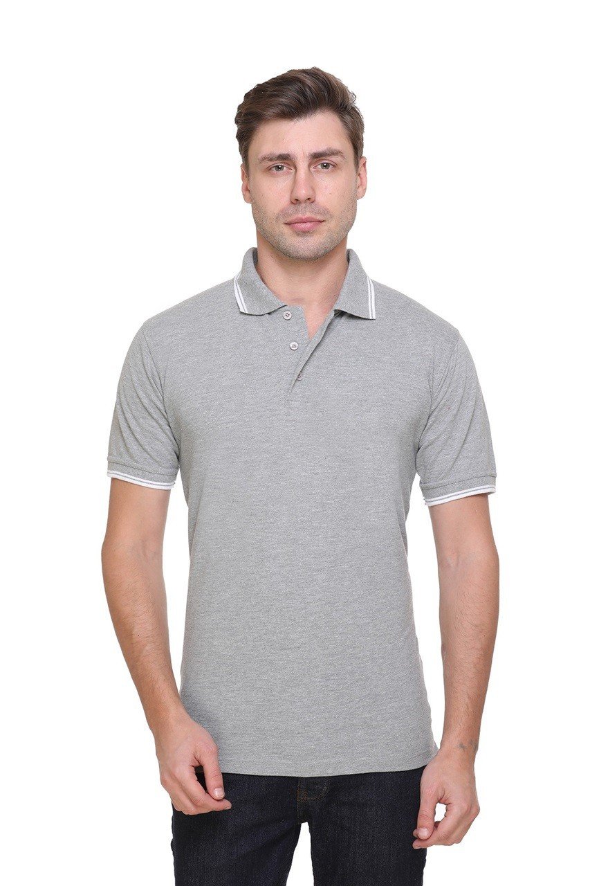 Grey-Double Tipped Tipline/ Melange Polo T-shirt