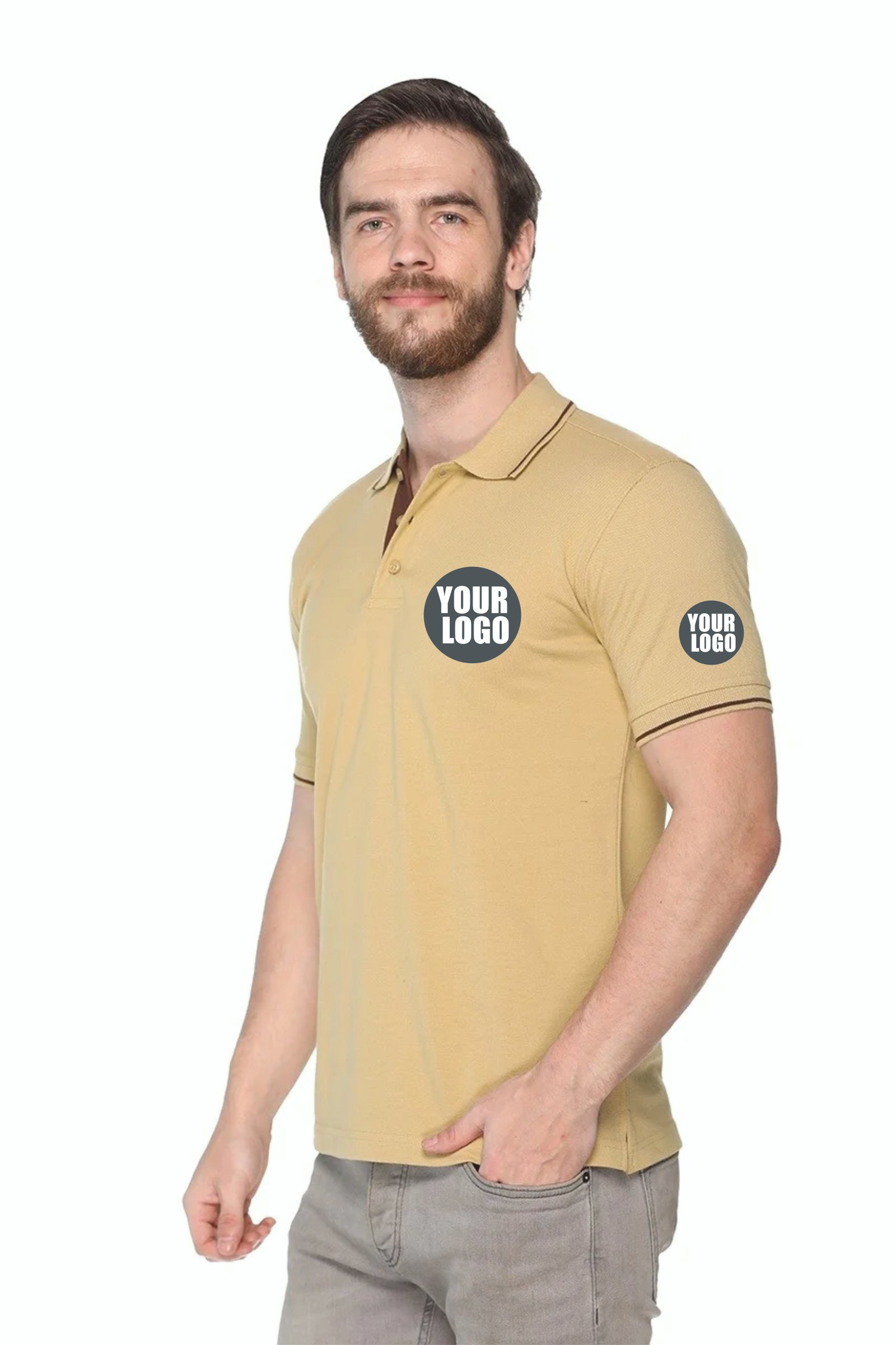 Custom Pikmee Highline Beige Polo Maroon Ribbed line T-shirt