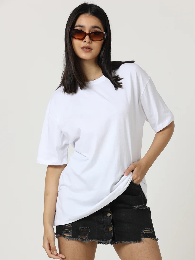 White-Women's cotton Oversize T-Shirt Manufacturer