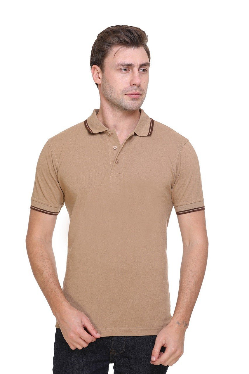 Beige -Tipline Double Tipped Polo T-shirt