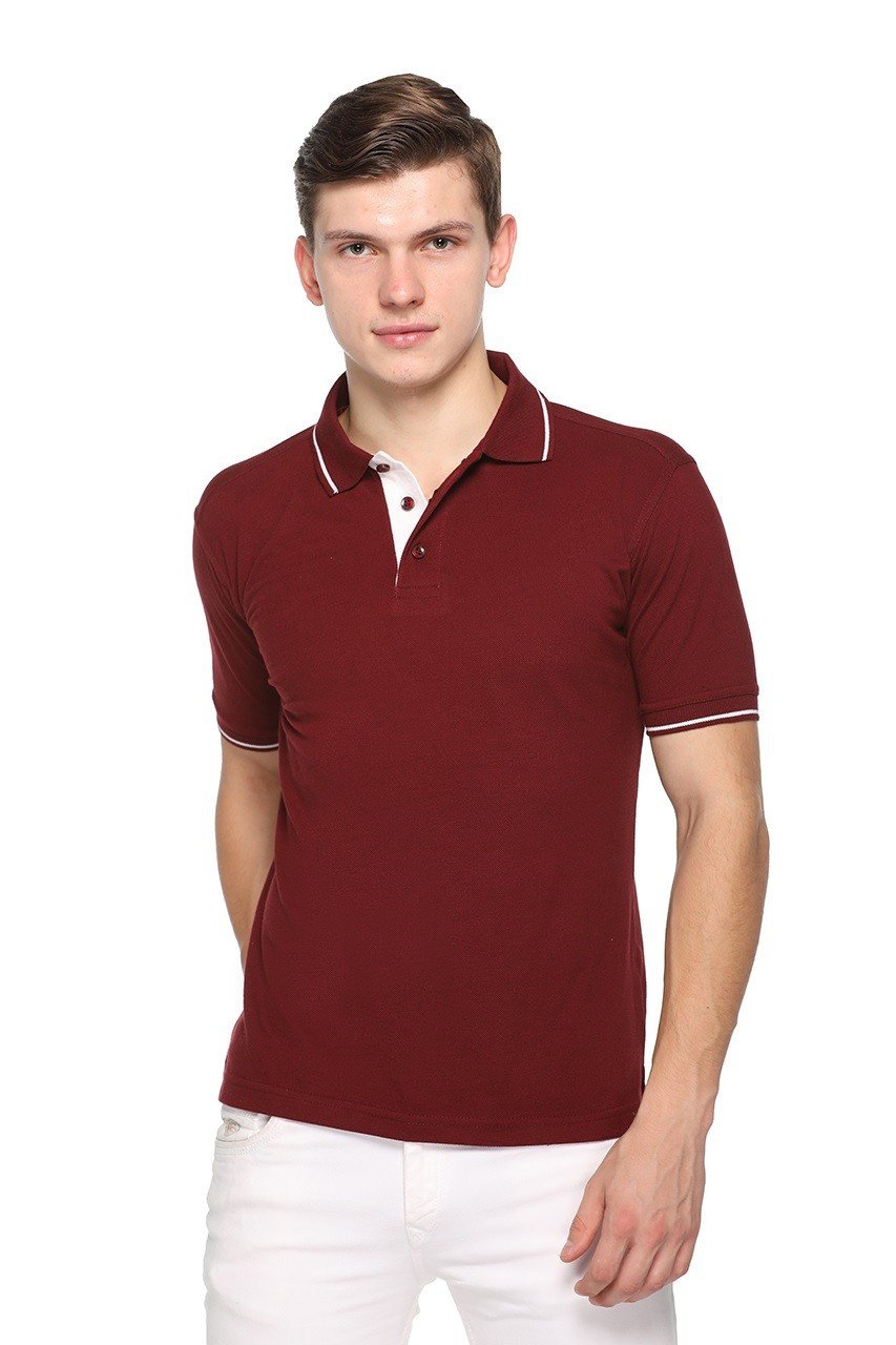 Maroon-Pikmee Highline Polo T-shirt with Single Tipping