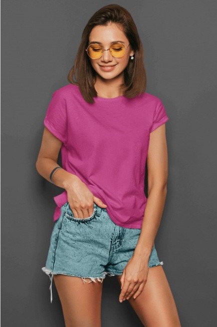 Pink-Women's Unisex Plain T-shirt