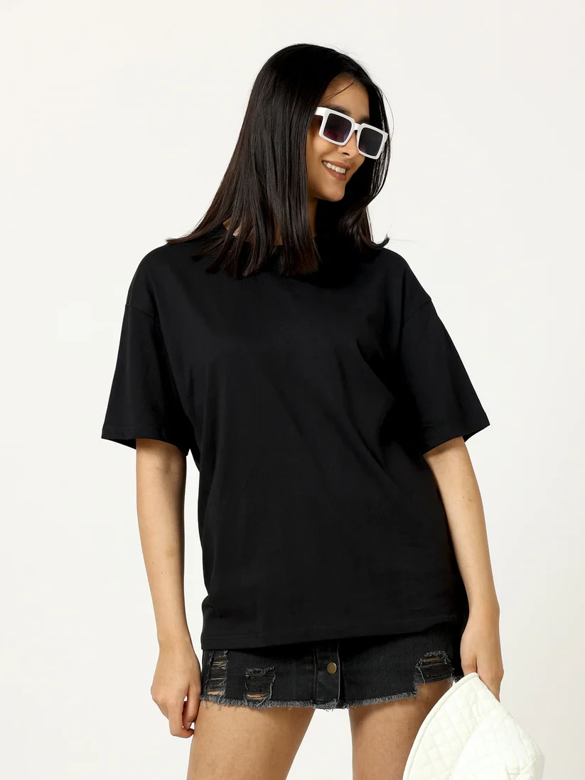 Black-Women's cotton Oversize T-Shirt Manufacturer