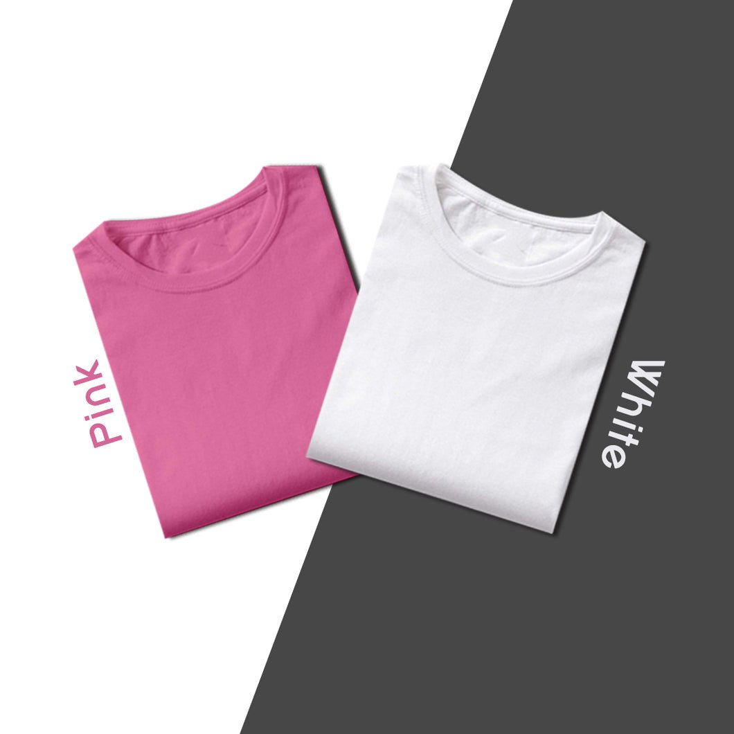 White & Pink-Plain Combo T-Shirt